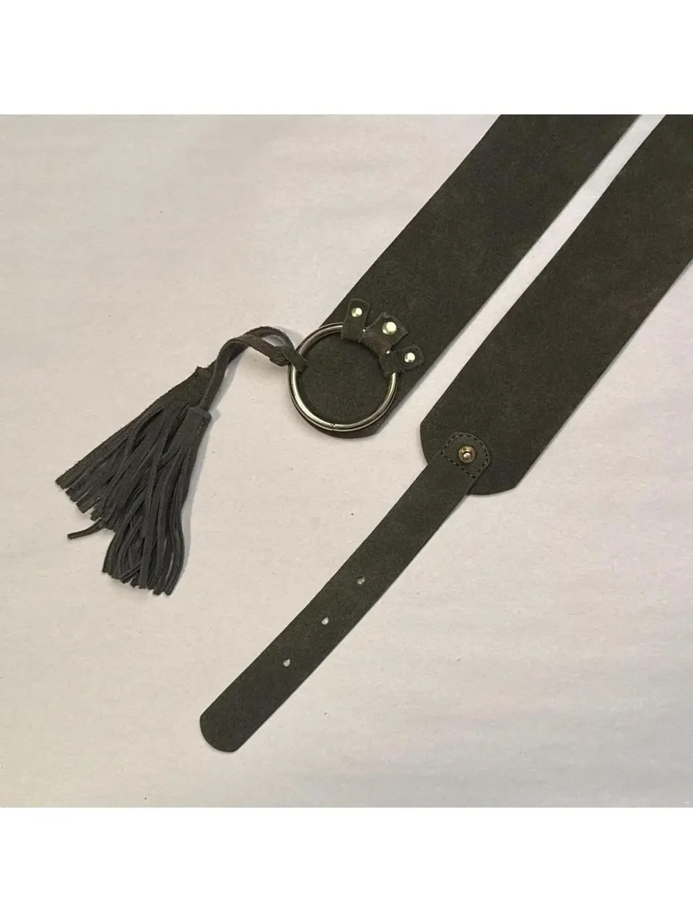 Vintage Y2K Wide Suede‎ O-ring buckle Belt with Tassel size fits L-XL